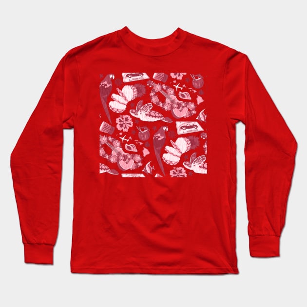 You Got the Raspberry Hawaiian Woodcut Pattern! Long Sleeve T-Shirt by JPenfieldDesigns